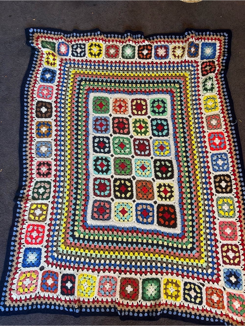 Handmade Multicolor Crochet Granny Square Blanket
